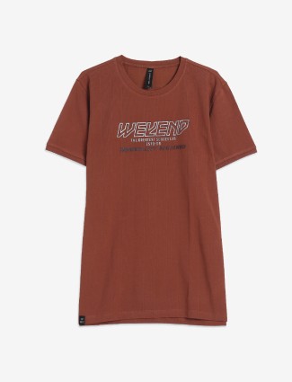 Cookyss cotton brown printed t-shirt