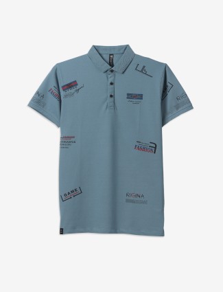 COOKYSS stone blue printed polo t-shirt