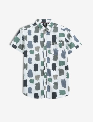 COPPER STONE white and green printed shirt