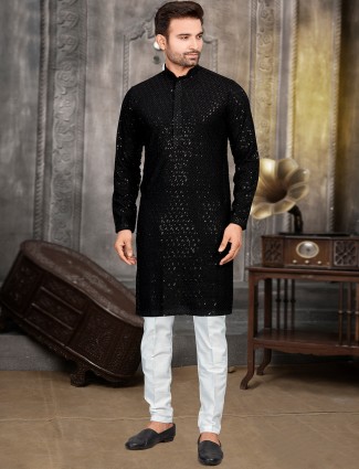 Cotton black embroidery kurta suit