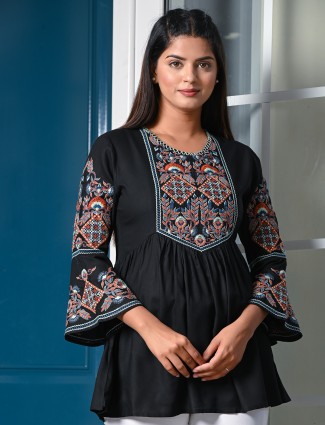 Cotton black embroidery top