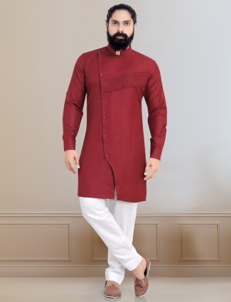 Cotton kurta and pajama for men in maroon