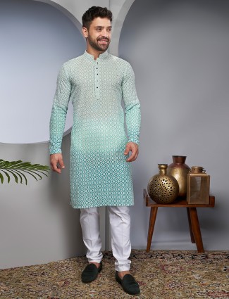 Cotton kurta suit in sea green