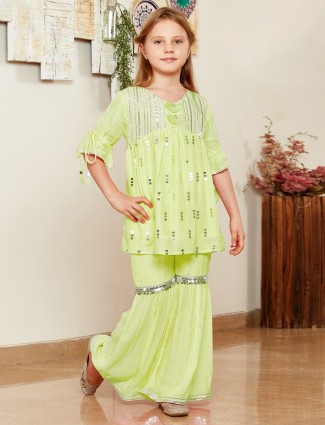 Cotton lime green palazzo suit for festive look