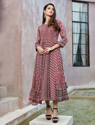 Cotton printed maroon kurti for casual