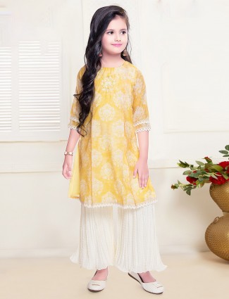 Cotton quarter sleeves palazzo suit in yellow