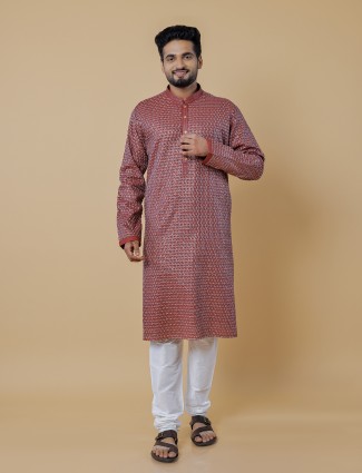 Cotton maroon embroidery kurta suit