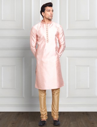 Cotton silk light pink kurta suit
