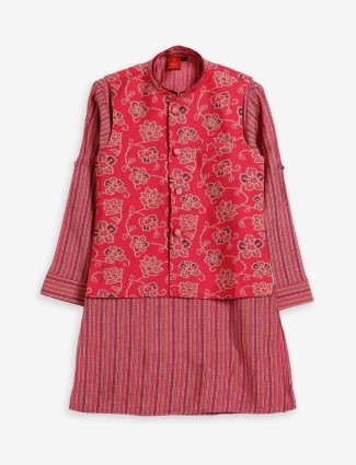 Cotton silk printed pink waistcoat set