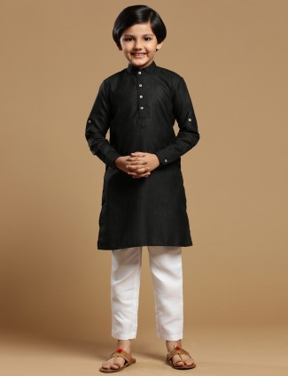 Cotton solid festive black hued kurta suit for boys