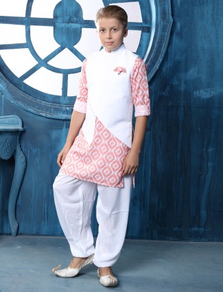 Cotton solid white and pink waistcoat set