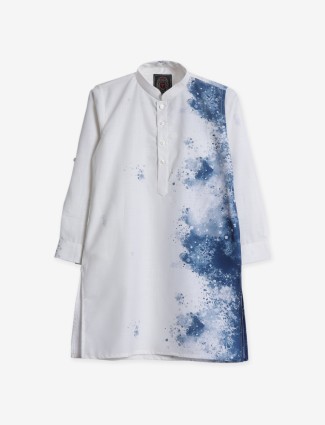Cotton white and blue printed kurta suit