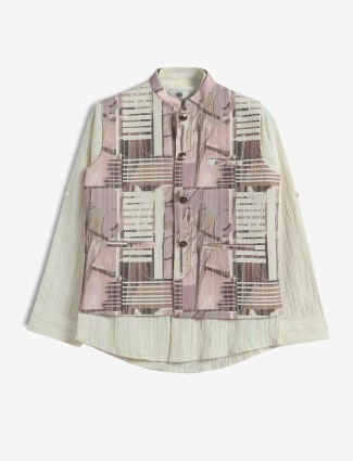 Cream and pink printed waistcoat with shirt