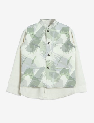 Cream cotton printed waistcoat with shirt
