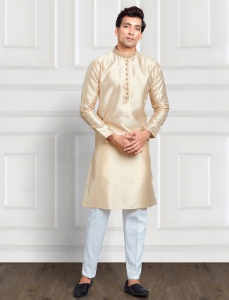 Cream cotton silk plain kurta suit