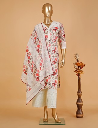 Cream floral printed palazzo suit in silk