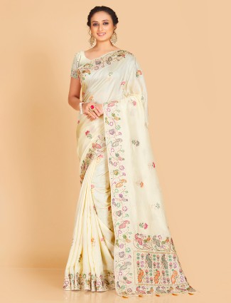 Cream rich silk saree for wedding