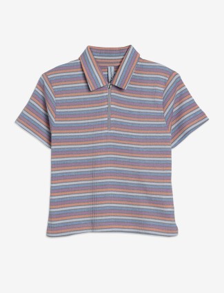 CRIMSOUNE CLUB multi color horizontal stripe t-shirt