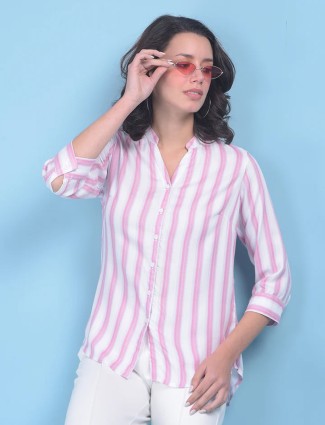 Crimsoune Club pink and white stripe shirt