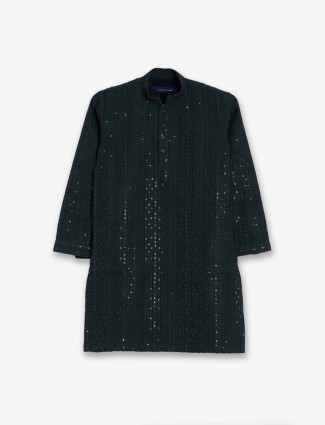 Dark green embroidery cotton kurta suit