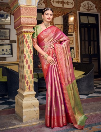 Dark pink banarasi silk wedding saree