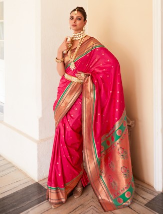 Dark pink paithani silk saree for wedding