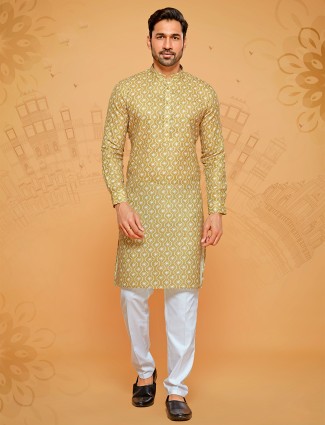 Dashing yellow linen cotton kurta suit