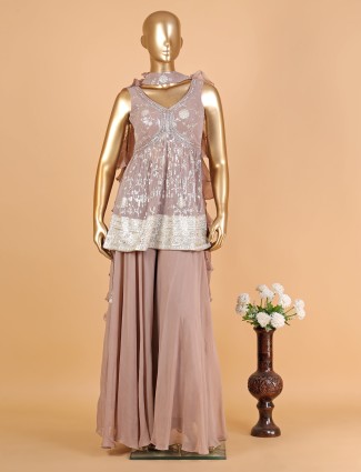 Dazzling dusty pink georgette palazzo suit