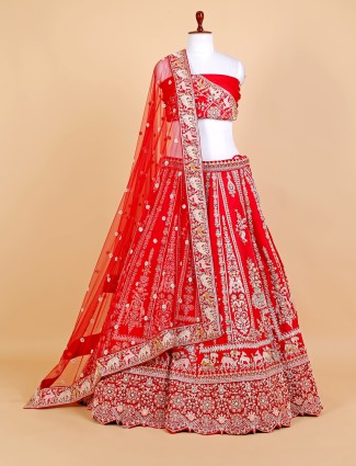 Dazzling red silk bridal lehenga choli