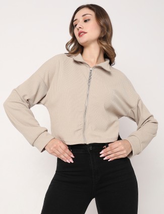 Deal beige plain knitted sweatshirt
