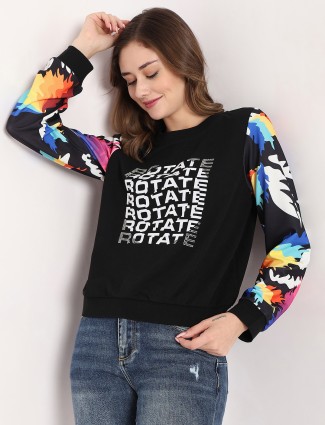 Deal black lycra printed sweatshirt