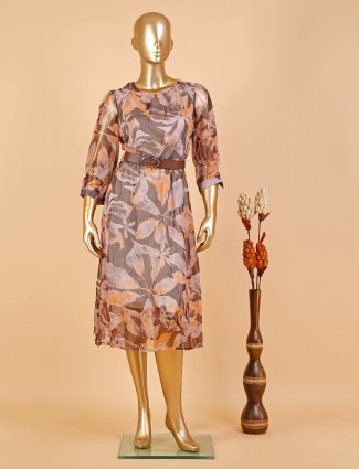 Deal brown organza dress in printed