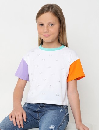 Deal color block white and purple crop top