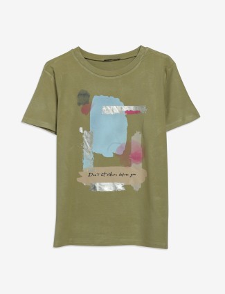 Deal cotton olive printed t-shirt