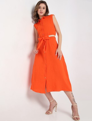 Deal cotton orange plain dress