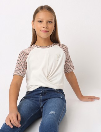 Deal cotton white and brown top