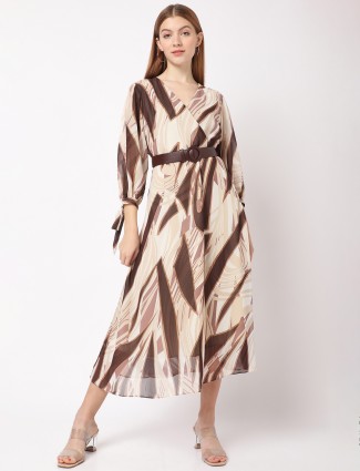 Deal cream and brown printed dress