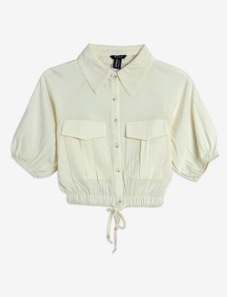 DEAL cream cotton plain crope shirt