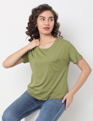 Deal green cotton plain casual top