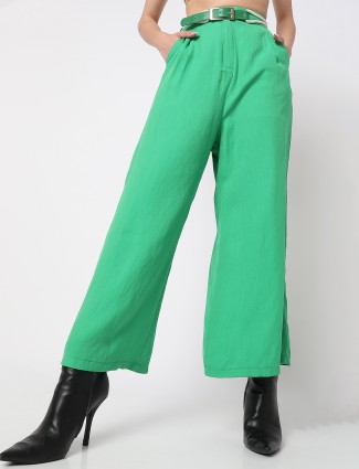 Deal green solid cotton straight pant