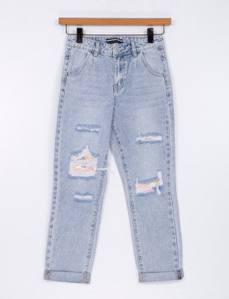Deal ice blue ripped mom jeans