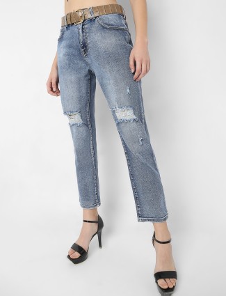 Deal light blue washed and ripped jeans
