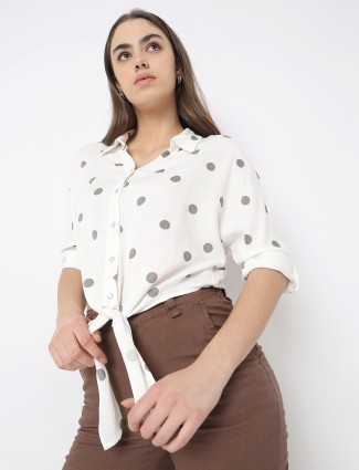 DEAL off-white printed cotton shirt