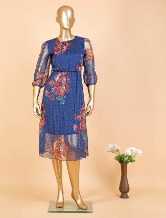 Deal organza blue printed dress