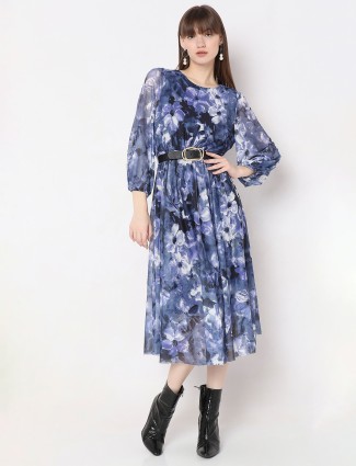 Deal printed blue lycra dress
