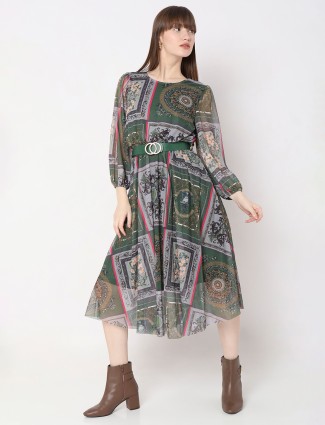 Deal printed green lycra dress