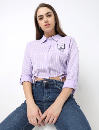DEAL purple stripe cotton crop shirt