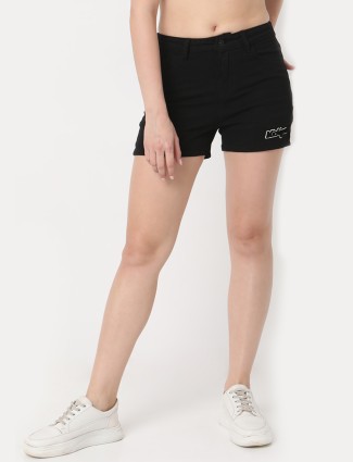 Deal solid black denim shorts