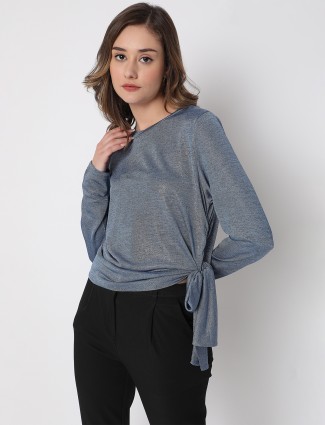 Deal stone blue knitted plain top