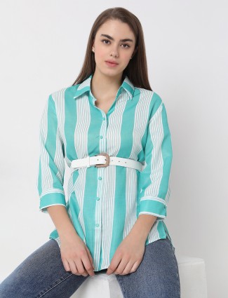 DEAL stripe aqua cotton shirt